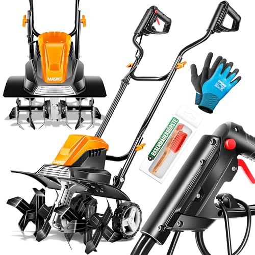 MASKO® Motorhacke elektrisch | Gartenfräse 1500 Watt 40cm Breite 20cm Tiefe | Bodenhacke Ackerfräse Kultivator | Elektro Hacke | klappbarer Handgriff Metallgehäuse | Transporträder & Zubehör | orange von MASKO