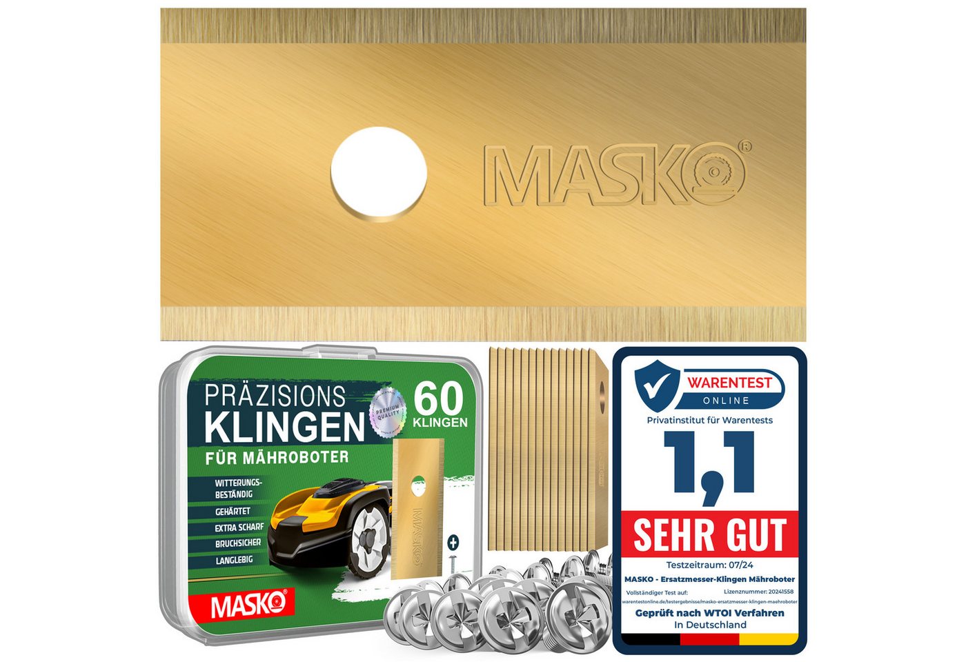 MASKO Mährobotermesser (60-St), Ersatzmesser Klingen für Mähroboter langlebig Titan-Beschichtung von MASKO