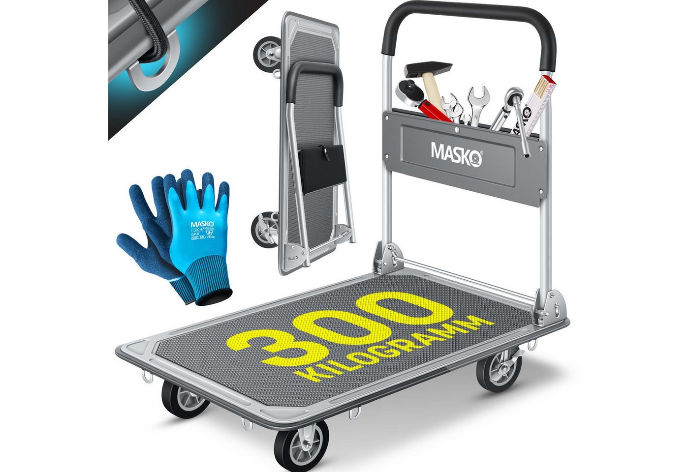 MASKO Transportwagen, Plattformwagen Lagerwagen Klappbar Inkl. Arbeitshandschuhe von MASKO