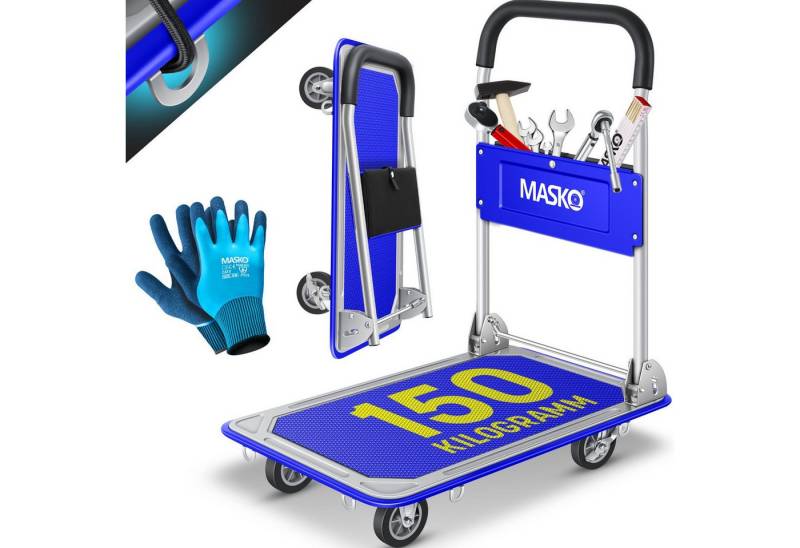 MASKO Transportwagen, Plattformwagen Lagerwagen Klappbar Inkl. Arbeitshandschuhe von MASKO