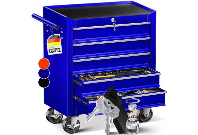 MASKO Werkstattwagen, 5 Fächer Blau, Werkzeugwagen Rollwagen Werkzeugkiste Fächer Toolbox Werkzeug Box von MASKO