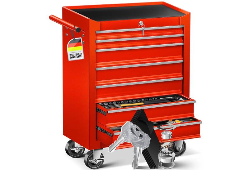 MASKO Werkstattwagen, 7 Fächer Rot, Werkzeugwagen Rollwagen Werkzeugkiste Fächer Toolbox Werkzeug Box von MASKO