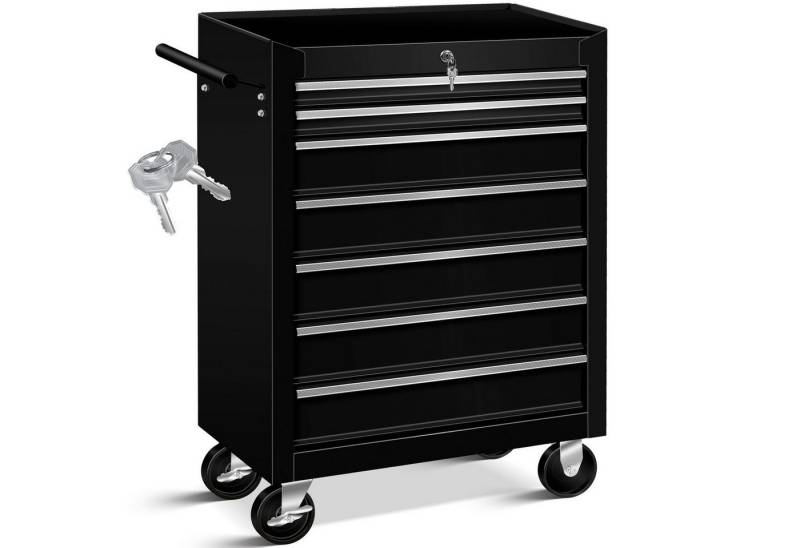 MASKO Werkstattwagen, 7 Fächer Schwarz, Werkzeugwagen Rollwagen Werkzeugkiste Fächer Toolbox Werkzeug Box von MASKO