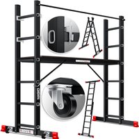 Masko® Baugerüst Alugerüst Gerüst Alu Leiter Arbeitsgerüst Arbeitsbühne bis 150 KG belastbar Anti-Rutsch beschichtet Gerüstleiter Schwarz von MASKO