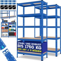 Masko - 2er-Set Lagerregal, bis 875 kg belastbar, 4 oder 5 verstellbare Ablagen, MDF-Platten, Regal aus Metall, Blau-875kg / 2x 180x90x40cm 5-Böden von MASKO