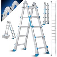 Masko - Aluleiter Mehrzweckleiter 5 10m 4x5 Sprossen Teleskopleiter Multifunktionsleiter Aluleiter Klappleiter Anlegeleiter Bockleiter 5.10m / 4x5 von MASKO