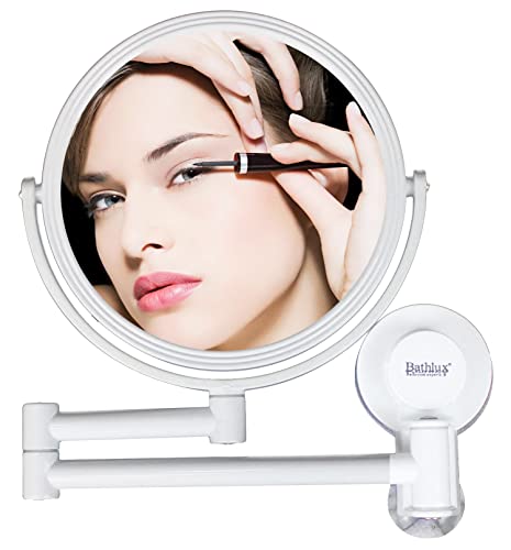 MASMAS Kosmetikspiegel / Schminkspiegel Wandspiegel klappbar mit 1 x 2 Vergrößerung, doppelseitig, 360 drehbar, Saugnapf, einfache Installation von MASMAS