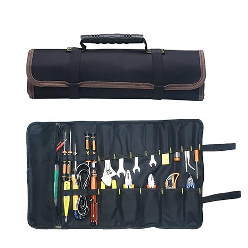 Maso Tragbare Werkzeugtasche mit 22 Taschen, 600D Oxford-Canvas, zum Aufrollen, große Tragetasche, Organizer, einfache Aufbewahrung und tragbar, ideal für Handwerk, Heimwerker, schwarz von SagaSave