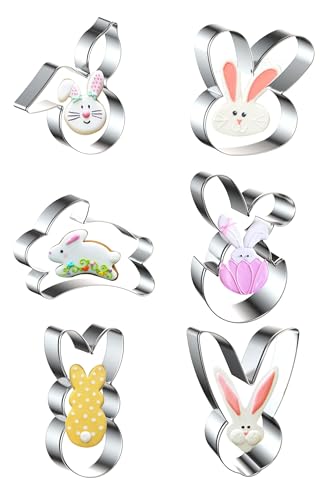 MASOP 6 Stück Hasenform Plätzchen Ausstecher Osterhasen Keks Ausstechform Oster Set Hasen Keksausstecher Hase Ostern Geschenk Kinder Backform von MASOP