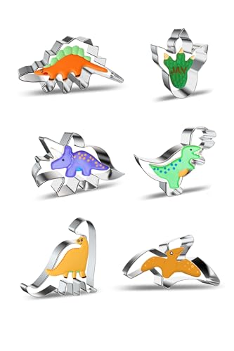MASOP Dinosaurier Ausstechform Set,6 stück Keksausstecher Plätzchen Ausstecher Edelstahl Dino Geburtstag Backen Deko Plätzchenausstecher Brotausstechformen Kinder Geschenke von MASOP