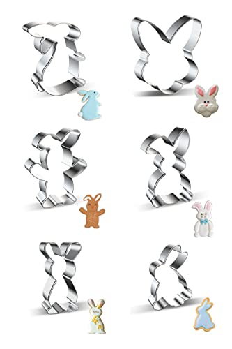 MASOP Hasenform Plätzchen Ausstecher 6 Stück Osterhasen Keks Ausstechform Oster Set Hasen Keksausstecher Hase Ostern Geschenk Kinder Backform von MASOP