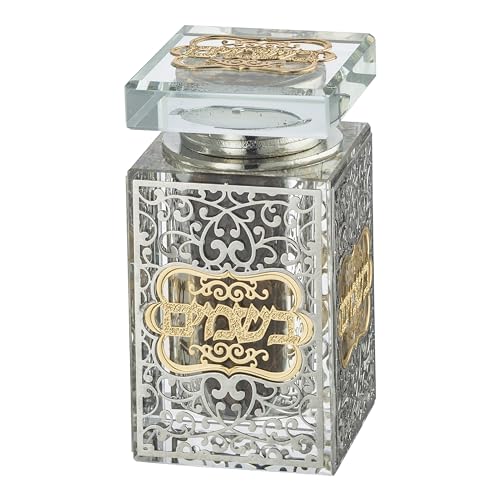 MASORET Besamim-Halter aus Glas in Kristalloptik, mit Metallschild, 7,6 x 4,1 cm von MASORET