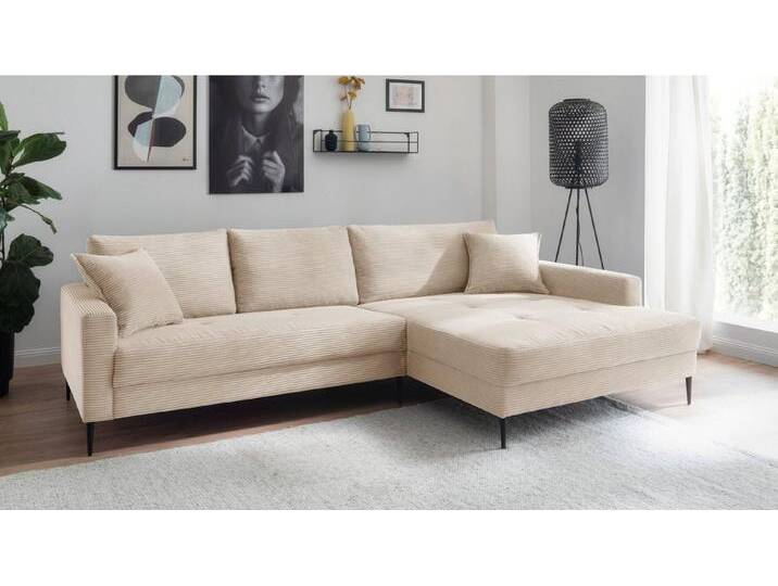 Massivart® Ecksofa SUMMER Cord creme / 276 cm, Cordsofa / Nosagunterfederung / schwarze Metallbeine, beige von MASSIVART