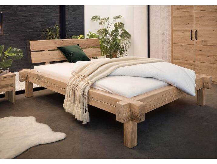 Balkenbett Wildeiche 140x200 bianco geölt JANGALI #110 von MASSIVMOEBEL24.DE