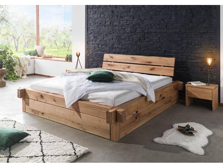Balkenbett mit Schubkästen Zerreiche 200x200 natur geölt JANGALI #631 Balkenbett mit Schubkästen Zerreiche 200x200 natur geölt JANGALI #631 von MASSIVMOEBEL24.DE