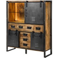 Massivmoebel24.de - Highboard Mango / Altholz 140x45x160 natur lackiert / Metall grau blackburn lux 558 von MASSIVMOEBEL24.DE