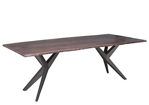 MASSIVMOEBEL24.DE | Freeform 4 Baumkantentisch aus Akazienholz - braun lackiert | X-Beine in anthrazit matt | 220x100x76 cm | Massivholztisch Baumkantentisch Esstisch von MASSIVMOEBEL24.DE