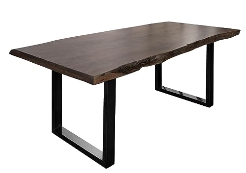 MASSIVMOEBEL24.DE | Freeform 5 Baumkantentisch aus Akazienholz - grau lackiert | U-Beine in anthrazit glänzend | 160x90x77 cm | Massivholztisch Baumkantentisch Esstisch von MASSIVMOEBEL24.DE