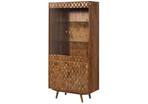 MASSIVMOEBEL24.DE MOSAYK Vitrine Akazie, Farbe:Natur lackiert, Größe:90x42x190 cm (BxTxH) von MASSIVMOEBEL24.DE