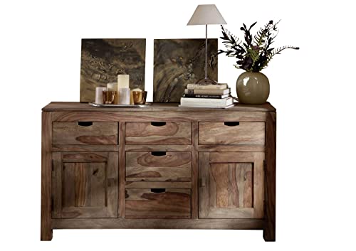 MASSIVMOEBEL24.DE Nature Grey Sideboard #80 Sheesham, Farbe:grau geölt, Größe:140x42x80 cm (BxTxH) von MASSIVMOEBEL24.DE