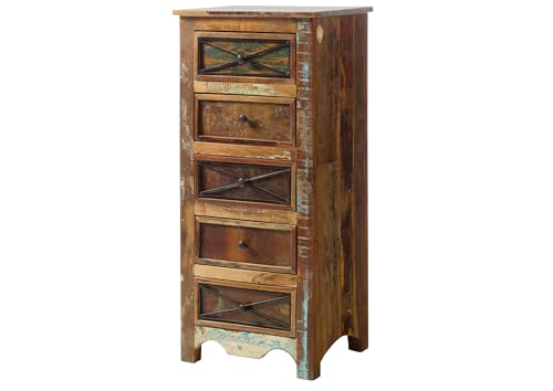 MASSIVMOEBEL24.DE Kommode Altholz 55x45x122 Mehrfarbig lackiert Nature of Spirit #129, Farbe:Mehrfarbig lackiert, Größe:55x45x122 cm (BxTxH) von MASSIVMOEBEL24.DE
