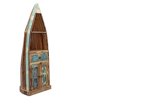 MASSIVMOEBEL24.DE | Nature of Spirit - massives Regal Boot - lackiert | Altholz | 3 Fächer - 1 Schublade - 2 Türen | 52x48x160 | Bücherregal Hochregal Standregal offenes Regal von MASSIVMOEBEL24.DE