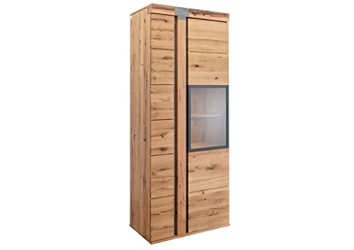 MASSIVMOEBEL24.DE | New Amsterdam Vitrine aus Massivholz #08 | Wildeiche/Zerreiche - Eiche Natur, geölt | Modern-Stil | 80x45x204 cm | massiver Schrank aus Vollholz von MASSIVMOEBEL24.DE