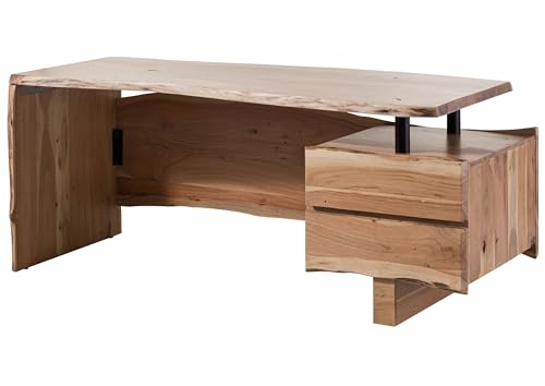 MASSIVMOEBEL24.DE | Pure Acacia Schreibtisch aus Massivholz mit Rückwand #152 | aus Akazienholz - Natur, lackiert | 2 schwebende Schubladen | 210 x 70 x 76 cm | Arbeitstisch Bürotisch PC-Tisch von MASSIVMOEBEL24.DE