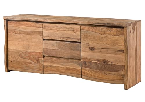 MASSIVMOEBEL24.DE | Pure Sheesham Sideboard aus Massivholz #215 | aus Sheeshamholz - Natur, lackiert/sandgestrahlt | 185x48x80 cm | 4 Fächer & 3 Schubladen | Kommode, Anrichte von MASSIVMOEBEL24.DE