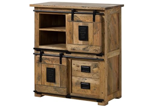 MASSIVMOEBEL24.DE Railway Highboard 90x45x100 Mango, Farbe:Natur lackiert, Größe:90x45x100 cm (BxTxH) von MASSIVMOEBEL24.DE