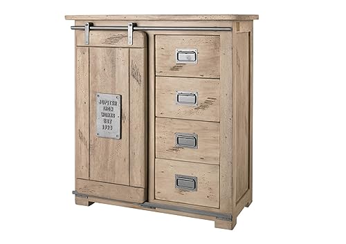 MASSIVMOEBEL24.DE Railway Kommode 90x45x100 Mango, Farbe:beige lackiert, Größe:90x45x100 cm (BxTxH) von MASSIVMOEBEL24.DE