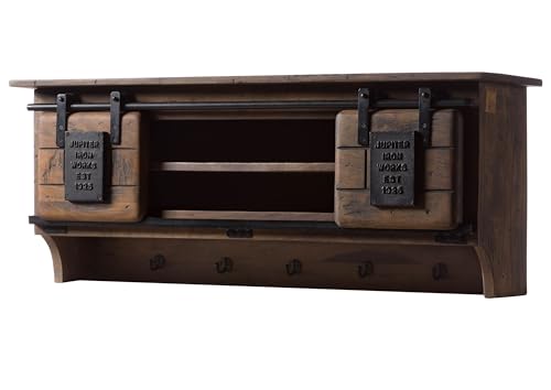 MASSIVMOEBEL24.DE | Railway- Massive Wandgarderobe | braun geölt | aus Mangoholz | offen mit Schiebetüren + Eisenelementen | 115x30x45 | Wandboard Schweberegal Regal von MASSIVMOEBEL24.DE