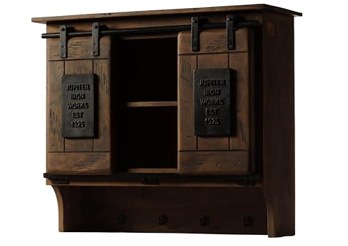 MASSIVMOEBEL24.DE | Railway- Massive Wandgarderobe | braun geölt | aus Mangoholz | offen mit Schiebetüren + Eisenelementen | 90x30x75 | Wandboard Schweberegal Regal von MASSIVMOEBEL24.DE