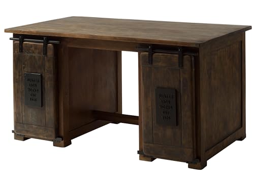 MASSIVMOEBEL24.DE | Railway - Schreibtisch aus Massivholz | braun geölt | aus Mangoholz | 2 Schubladen 3 offene Fächer | 140x80x76 | Arbeitstisch Bürotisch PC-Tisch von MASSIVMOEBEL24.DE