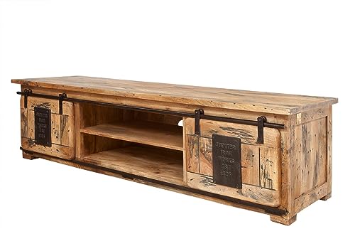 MASSIVMOEBEL24.DE Railway TV-Board 180x55x50 Mango mit Schubladen, Farbe:Natur lackiert, Größe:180x55x50 cm (BxTxH) von MASSIVMOEBEL24.DE