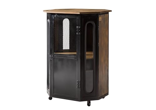 MASSIVMOEBEL24.DE | Railway Vitrine aus Massivholz #430 | aus Mangoholz - braun geölt | 2 Fächer | 120x60x76 cm | massiver Schrank im Industrial-Design von MASSIVMOEBEL24.DE