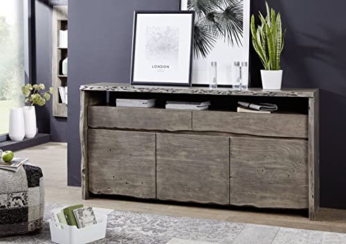 MASSIVMOEBEL24.DE Sideboard Akazie 191x45x96 grau lackiert Pure Acacia #402 von MASSIVMOEBEL24.DE