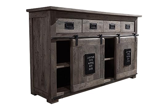 MASSIVMOEBEL24.DE Sideboard Mango 150x45x90 grau lackiert Railway #220 von MASSIVMOEBEL24.DE