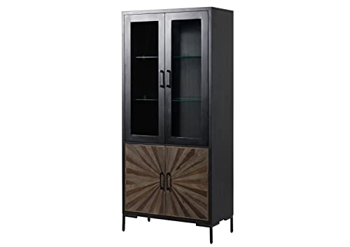 MASSIVMOEBEL24.DE | Sun Vitrine aus Massivholz #102 |aus Mango- & Sheeshamholz - Schwarz, lackiert | 5 Fächer | 90 x 45 x 200 cm | Glasvitrine Hochschrank von MASSIVMOEBEL24.DE