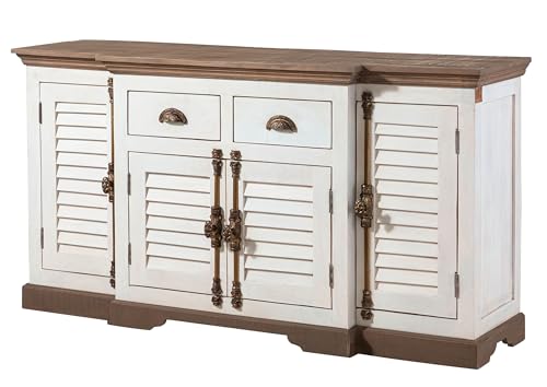 MASSIVMOEBEL24.DE | Toulouse Sideboard aus Massivholz #108 | aus Mangoholz - weiß, lackiert | 2 Schubladen - 5 Fächer | 160x45x90 cm | Kommode Tv-Sideboard Wohnzimmer-Schrank | Landhausstil von MASSIVMOEBEL24.DE