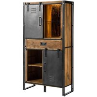 Massivmoebel24.de - Schrank Mango / Altholz 105x45x195 natur / grau lackiert / Metall grau blackburn lux 405 von MASSIVMOEBEL24.DE