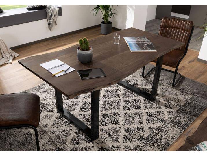 Baumtisch Akazie 160x90x76 grau Beine anthrazit glänzend FREEFORM 3 von MASSIVMOEBEL24