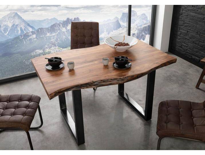 Baumtisch Akazie 160x90x77 natur lackiert / U-Beine anthrazit glänzend FREEFORM 5 von MASSIVMOEBEL24