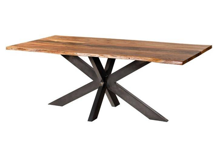 Baumtisch Akazie 180x90x74 natur lackiert / Epoxid schwarz, Kreuzgestell anthrazit glänzend EPOXY von MASSIVMOEBEL24