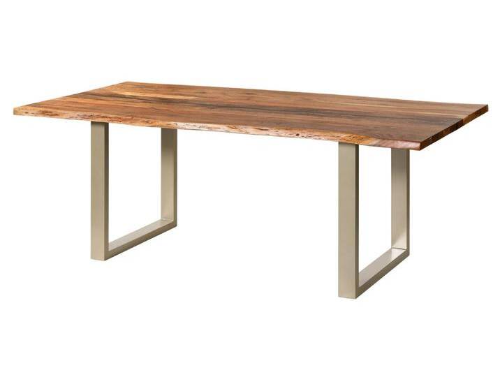Baumtisch Akazie 200x100x76 natur lackiert / Epoxid schwarz, U-Beine silber matt EPOXY von MASSIVMOEBEL24