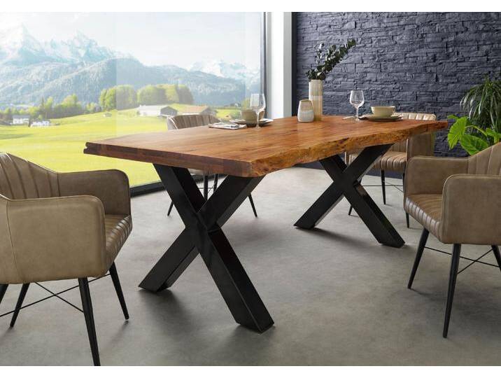 Baumtisch Akazie 220x100x77 Akazie natur lackiert / X-Beine anthrazit glänzend FREEFORM 5 Baumtisch Akazie 220x100x77 Akazie natur lackiert / X-Beine anthrazit glänzend FREEFORM 5 von MASSIVMOEBEL24