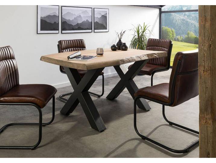 Baumtisch Mango 140x90x77 beige lackiert / X-Beine anthrazit matt FREEFORM 5 von MASSIVMOEBEL24