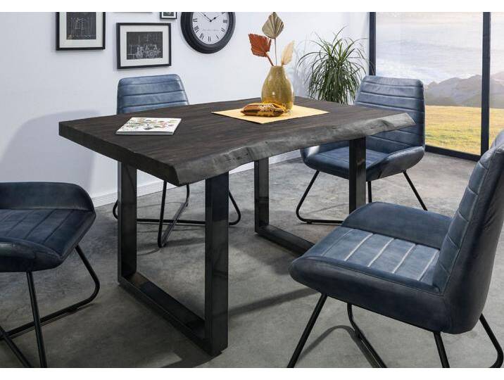 Baumtisch Mango 140x90x77 grau lackiert / U-Beine anthrazit glänzend FREEFORM 5 von MASSIVMOEBEL24