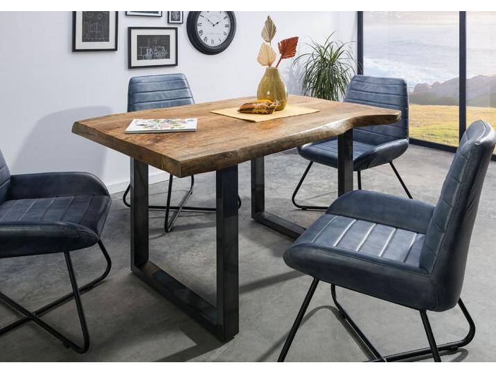 Baumtisch Mango 160x90x77 natur lackiert / U-Beine anthrazit glänzend FREEFORM 5 von MASSIVMOEBEL24
