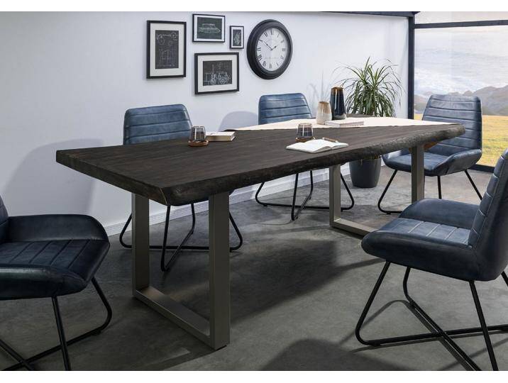Baumtisch Mango 200x100x77 grau lackiert / U-Beine silber matt FREEFORM 5 von MASSIVMOEBEL24